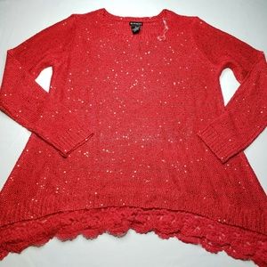 New Directions Christmas Red Sequined Shark Bite Sweater XL
